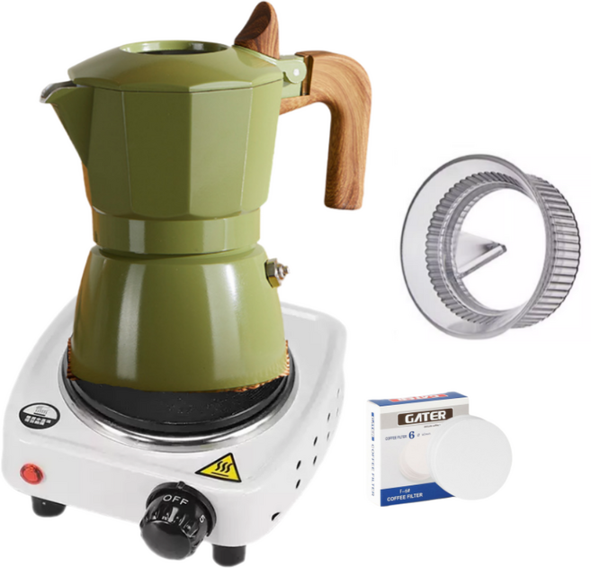 고압력 크레마 모카포트 인덕션 도징링 세트, 그린