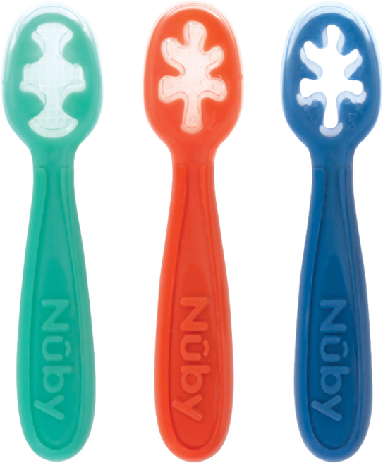 누비 3스텝 자기주도 이유식스푼, 1세트, 아쿠아+레드+블루