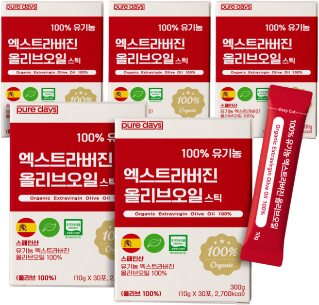 퓨어데이즈 아침엔 냉압착 유기농 엑스트라버전 올리브오일 100% 스틱 엑스트라버진, 150개, 10g