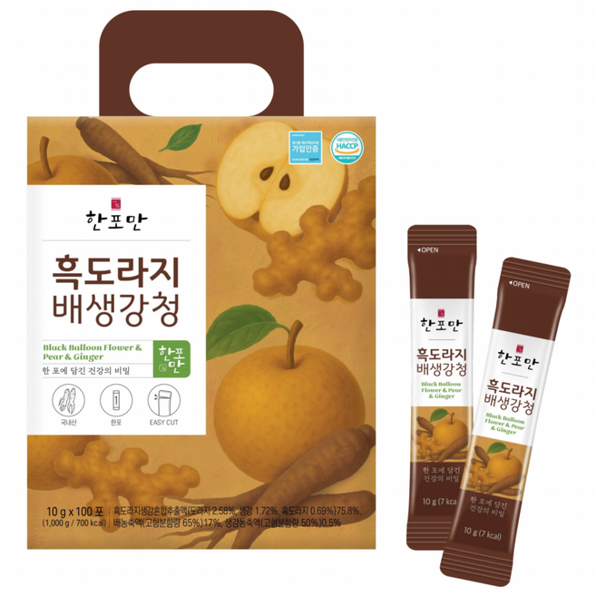 한포만 흑도라지 배생강청 스틱 진액 6년근홍삼 배합, 100개, 10ml