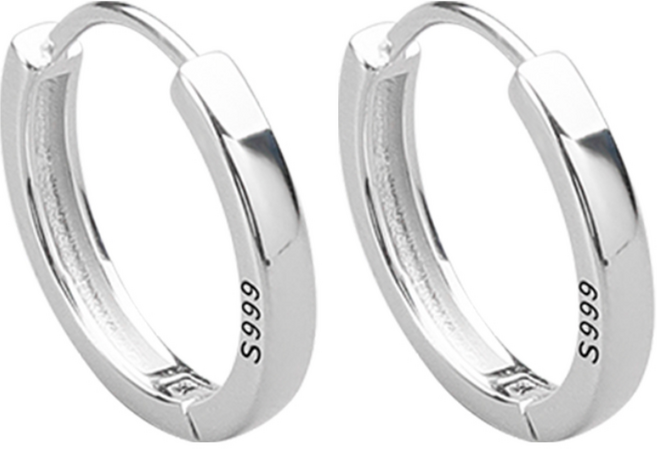 LOVFAS 999 순은 유광 귀걸이 한쌍 남녀 공용 링 귀걸이 100% 은침 진짜 예쁜 귀걸이