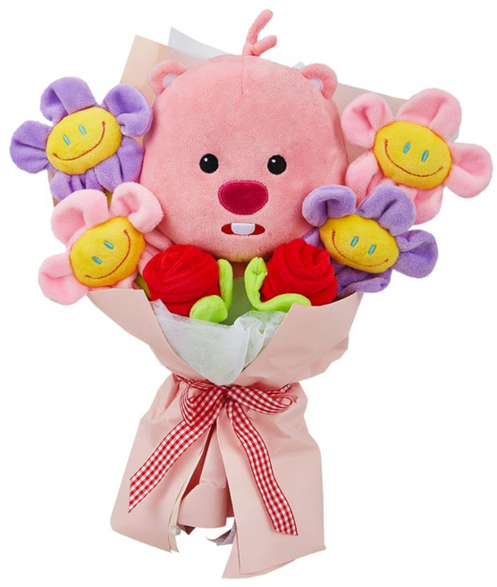 잔망루피 꽃다발 봉제 인형, 핑크, 1개, 25cm