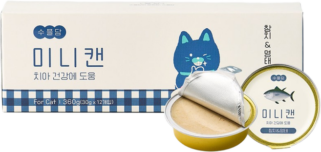 수플담 미니캔 덴탈 고양이 습식 사료 캔 구강건강, 12개, 30g, 참치&명태