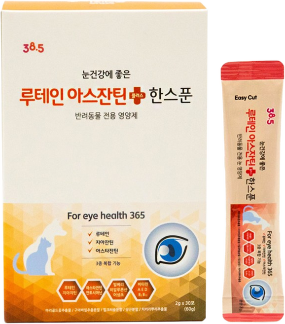 38.5 강아지 고양이 눈영양제 루테인아스잔틴한스푼 (스틱 2g 30포) 눈물 영양제 백내장 녹내장 예방, 30회분, 눈물개선/눈건강, 1개