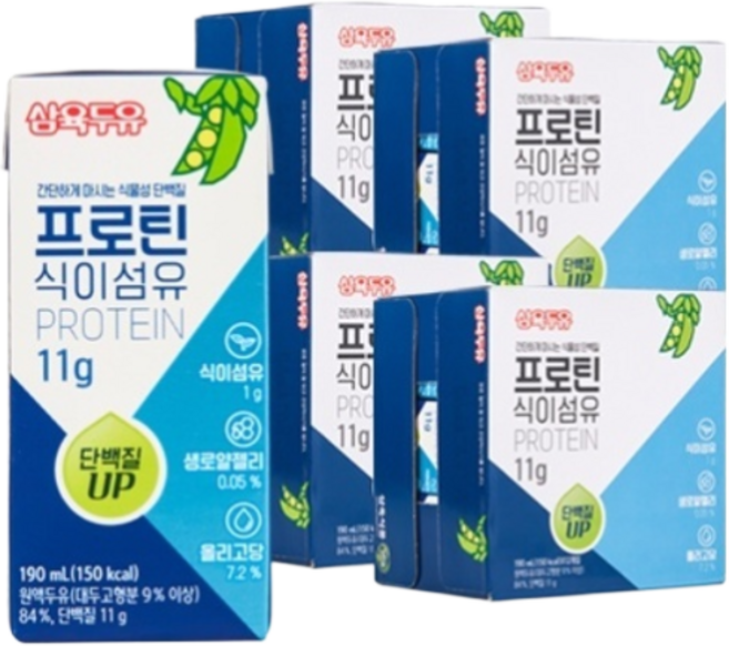 삼육두유 프로틴 식이섬유 두유, 190ml, 48개