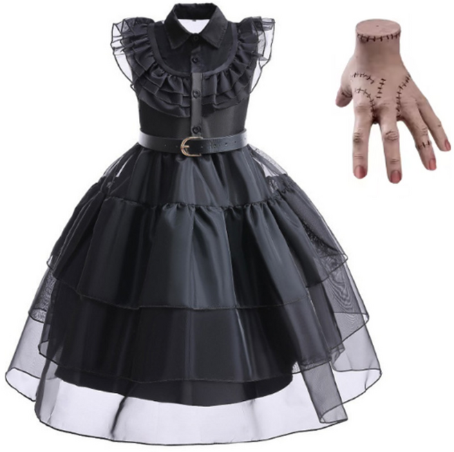 할로윈데이 여아 웬즈데이 코스튬 의상 코스프레 드레스 손모형 포함