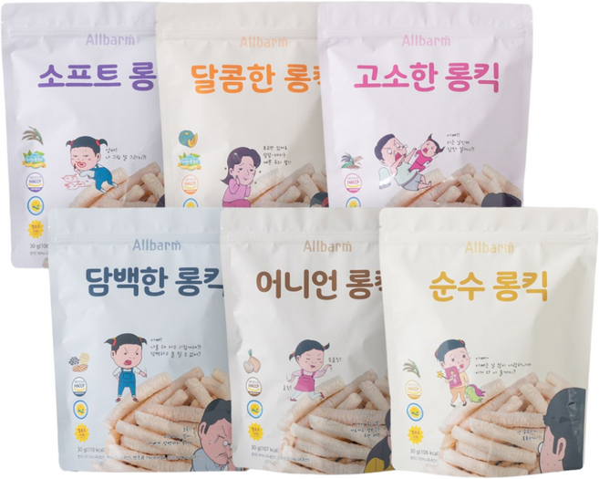 올바름 독도 쌀과자 롱스틱 6종 세트, 3세트, 30g, 올바름 롱킥 6봉