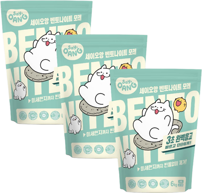 세이오앙 고양이 벤토나이트 모래 무향 고운입자 6kg 3개입 18kg, 3개
