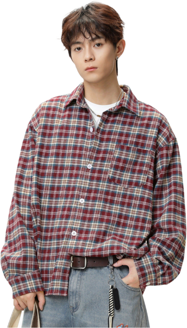 하울맨 남여공용 오버핏 배색 빈티지 체크 셔츠 난방