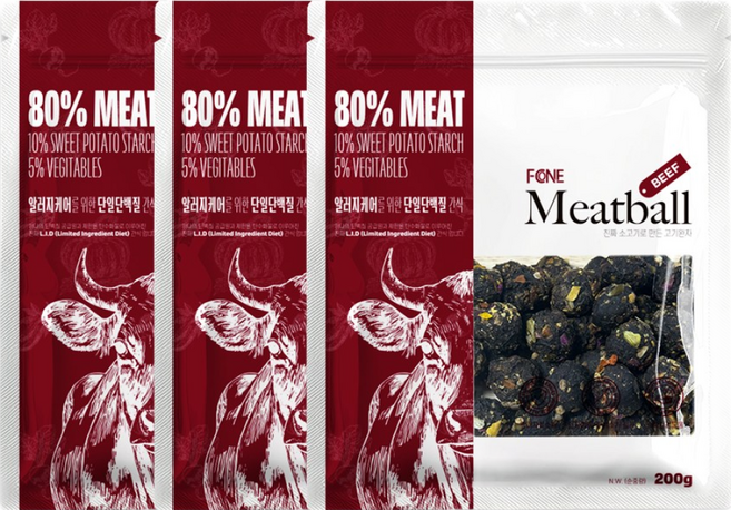에프씨원 강아지 수제간식 미트볼 200g * 3 (600g) 고기80%, 3개, 말고기