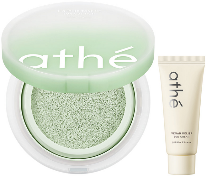 아떼 비건 릴리프 라이팅 톤업 선 쿠션 베지그린 + 선크림 20ml, 1개