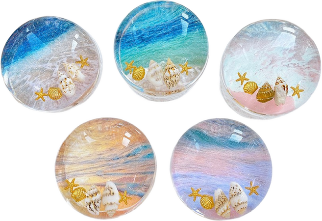 푸른 바다 노을 레진 반구 스마트톡 핸드폰 거치대 홀더, 1개, 에메랄드 블루