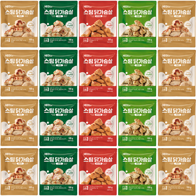 허닭 스팀 닭가슴살 4종 혼합, 100g, 20개