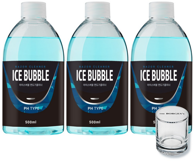 아이스버블 면도기세정액 번들, 1세트, +유리컵 증정, PH타입(필립스 호환) 500ml 3개