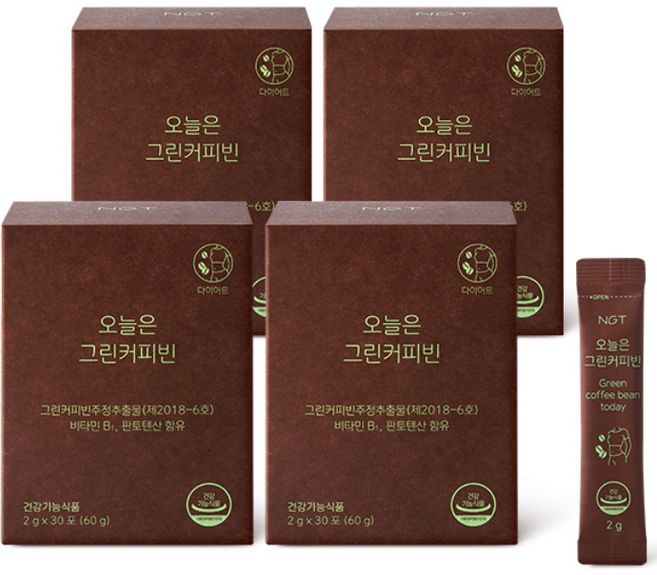 네츄럴굿띵스 오늘은 그린커피빈 체지방분해 다이어트 커피 2g x 30포, 4개