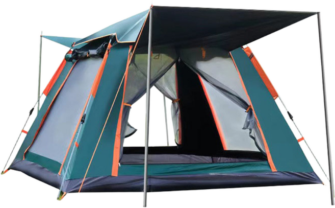 HAM 아웃도어 자동 프레임 3~4인 비치 원터치 접이식 캠핑 2인용 방수 텐트, L, 진녹색+방습 매트