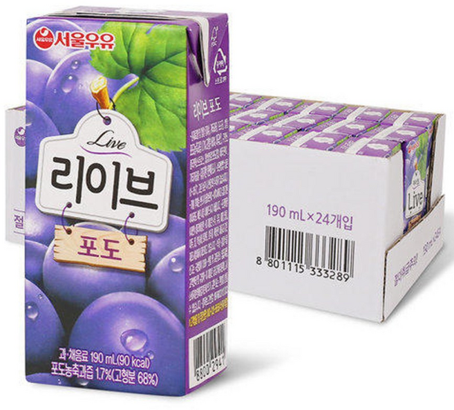 서울우유 리이브 포도 주스, 190ml, 24개
