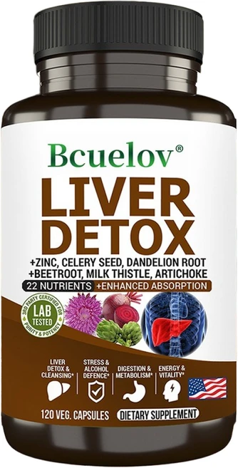 간 해독 보충제 - 간 지원 및 복구를 위한 22가지 영양소 민들레 강황 생강 등, 1병, 60정, 1개 - 쿠팡