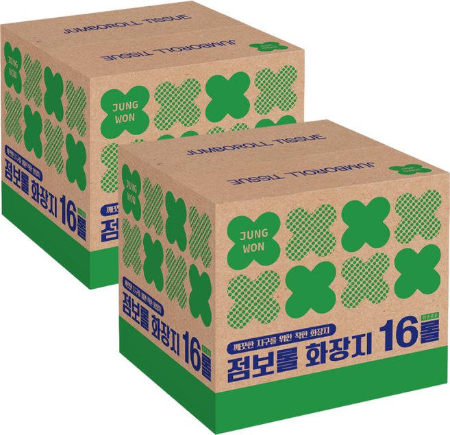 정원_ 2겹 무형광 엠보 업소용 점보롤 화장지/업소용 휴지/16롤+16롤/2박스할인, 2박스, 16롤, 170m
