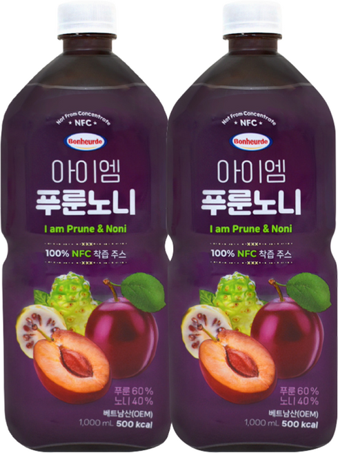 보넬드 아이엠 푸룬노니 100% NFC 착즙주스, 2개, 1L