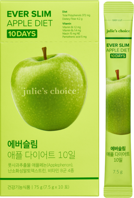 줄리스초이스 에버슬림 애플 다이어트 10일 식후혈당 다이어트보조제 혈당컷 탄수화물 비타민B 식이섬유 체지방감소 사과맛다이어트, 1박스, 10회분