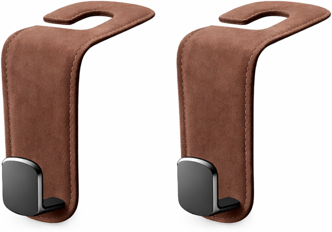 JC 차량용 헤드레스트 프리미엄 가죽 후크 1+1 세트 가방걸이 수납 정리, 브라운, 2개