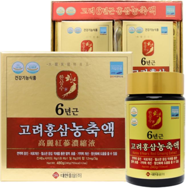 6년근 고려홍삼농축액100% 국산 홍삼 고형분 진세노사이드 홍삼근 홍미산 홍삼추출액 240gx2병세트 4병, 2박스