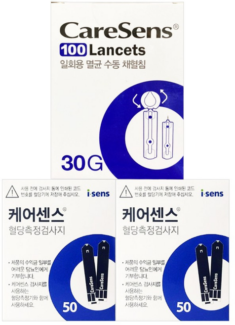 케어센스 시험지 혈당 검사지 100매 +채혈침100매, 1개, 100개입