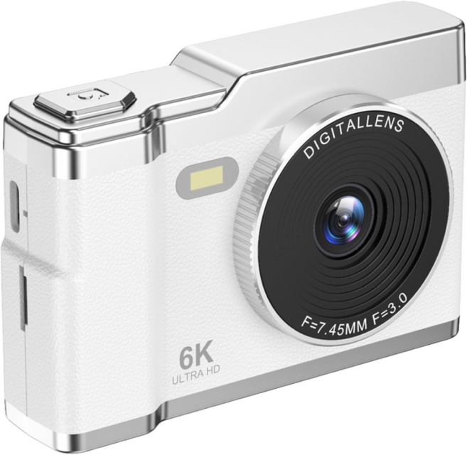 HOMIE 디지털카메라 6400W 픽셀카메라 2.4인치 고화질 미니 카메라 128GB 소형으로 휴대하기 편하고, 하얀색