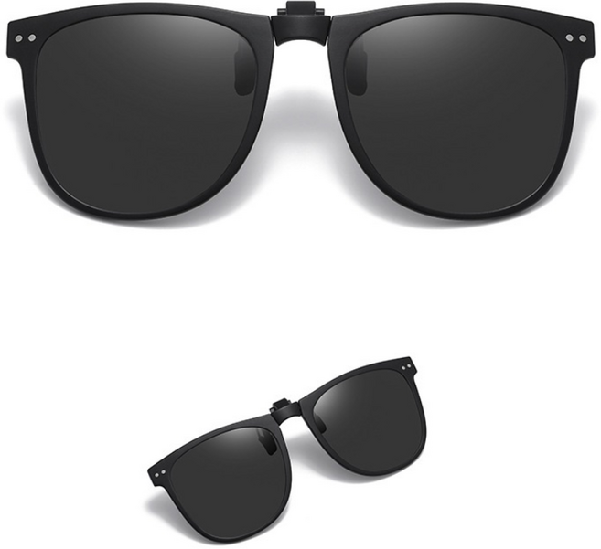 1+1 플립 업 접이식 클립온 선글라스 안경 위에 착용하는 자외선 차단 편광 선글라스 + 하드케이스