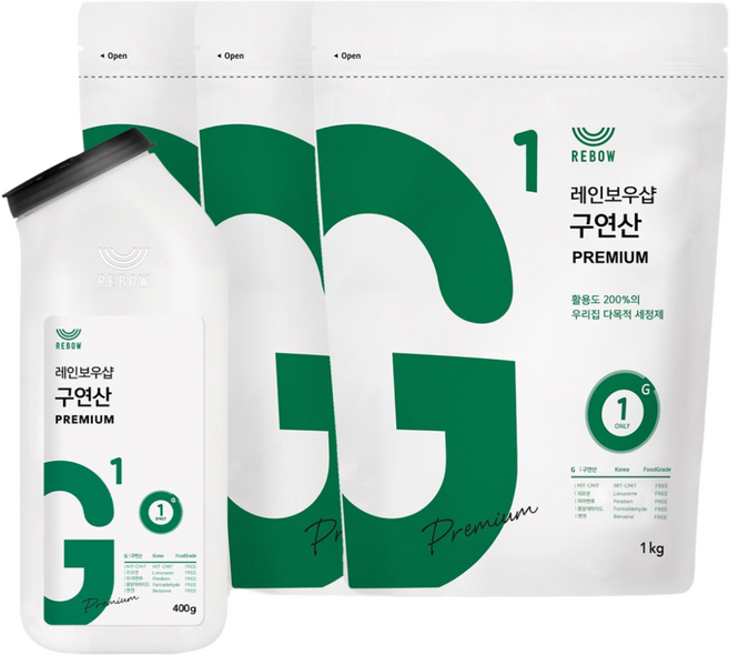 리보우 구연산 프리미엄 톡톡이 리필 세트 (1kgx3), 1세트, 3400g