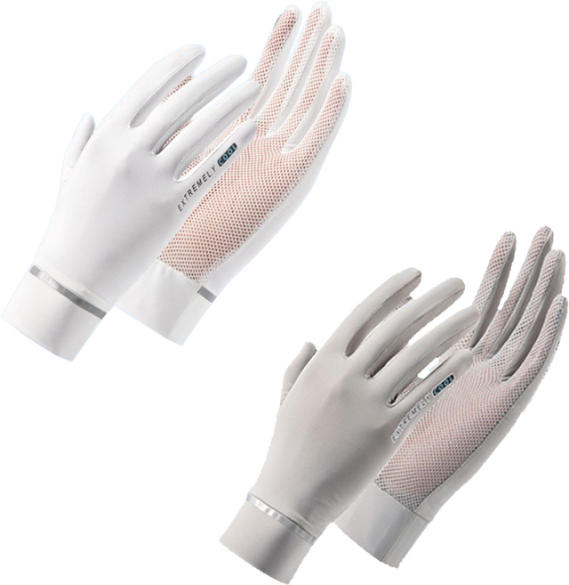 1+1 아이스 냉감 매쉬 햇빛 자외선 차단 장갑 여름용 얇은 운전 라이딩 등산 여성 장갑 쿨 논슬립 여름, 화이트+그레이, 1개