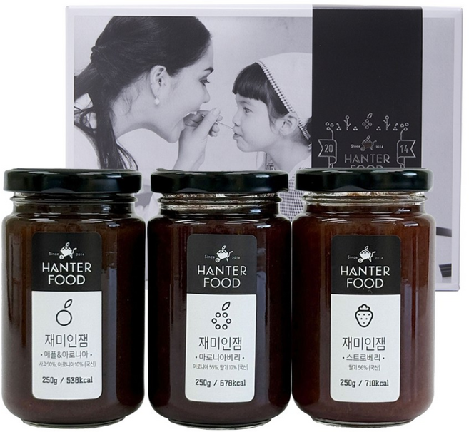 한터식품 무설탕 수제 딸기잼 사과잼 아로니아잼 3종 세트, 250g, 3개