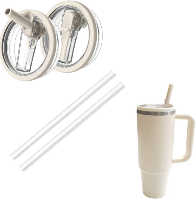 WAP 스탠리 텀블러 뚜껑 40oz 1.18L 스탠리 호환 빨대 세트 플립 밀폐, 2세트, 크림