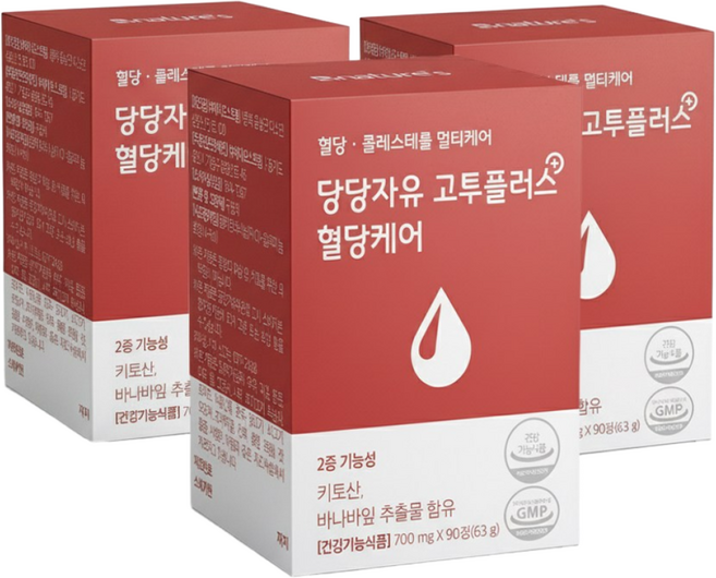 당당자유 고투플러스 혈당케어 90정 x 3박스(3개월분) 키토산 바나바잎추출물 혈당 콜레스테롤, 3개