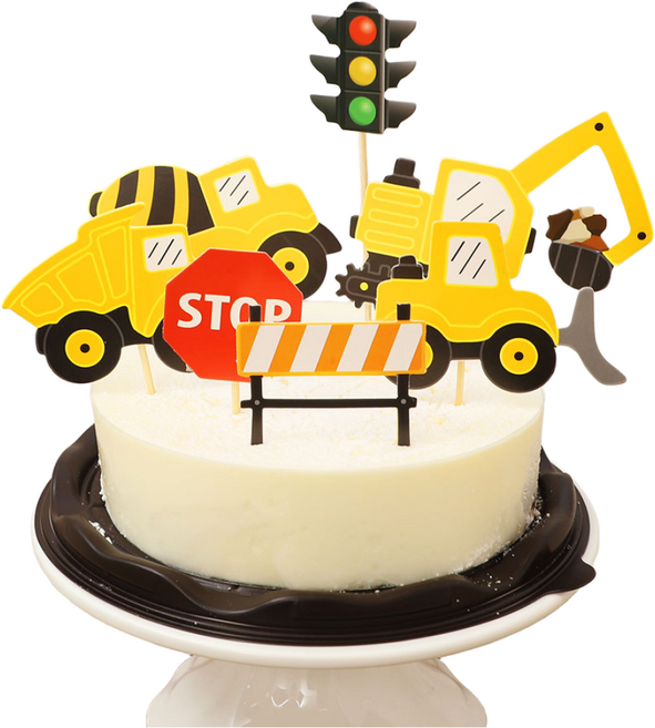 중장비 케이크 픽 토퍼 파티장식 생일 포크레인 트럭 불도저 레미콘, 1개
