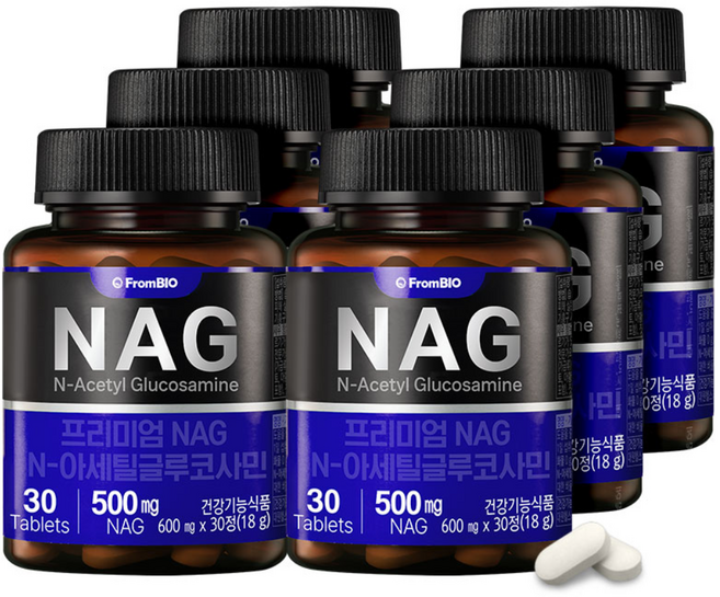 [공식] 프롬바이오 프리미엄 NAG N-아세틸 글루코사민 관절영양제 식약청인정 저분자 콜라겐, 6박스, 30정