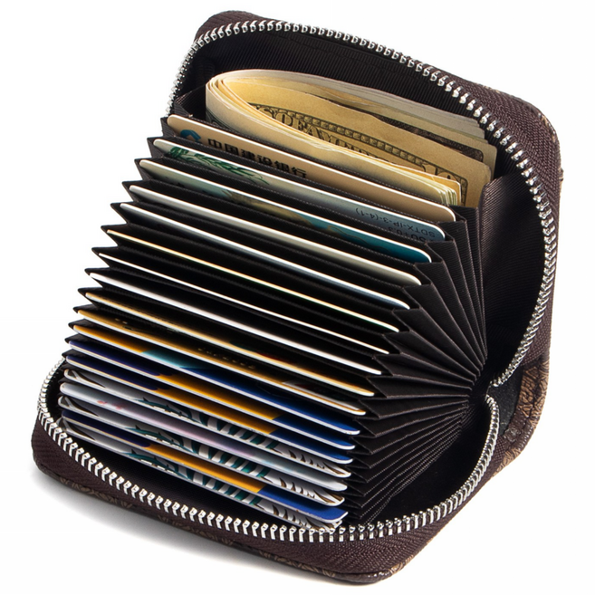 Royal Bagger 아코디언식 카드 지갑 지퍼 동전 키링 NFC 교통카드 복제 방지