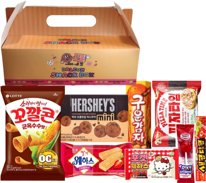 달콤새앰 간식박스 학교 학원 과자 교회 답례품 행사 단체 간식 꾸러미 박스 선물 세트 손잡이세트, 1개, 단체간식선물박스 8종