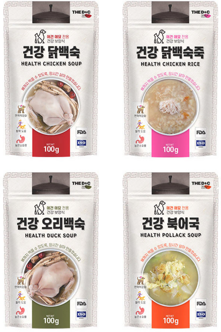 더독 반려동물 외식시리즈 건강 파우치, 닭백숙 + 북어국 + 오리백숙 + 닭백숙죽, 100g, 8개