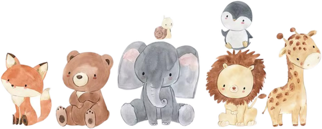 실버카우 아이방 아가방 데코 포인트 스티커 벽 인테리어 동물세트