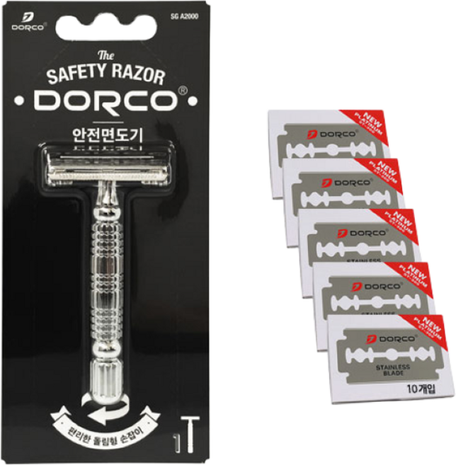 도루코 안전면도기 + 화장도 양날면도날 50p, 1세트, 1개