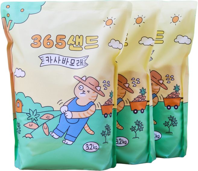삼육오일 365샌드 고양이 카사바 모래, 3.2kg, 3개, 무향