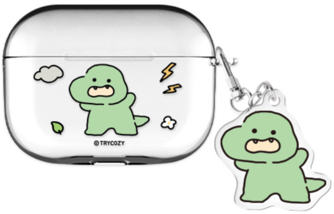 삐뚤빼뚤 공룡 에어팟프로3 클리어 케이스 +아크릴키링 세트, 삐뚤빼뚤 공룡_티라노, AirPods Pro(3세대)