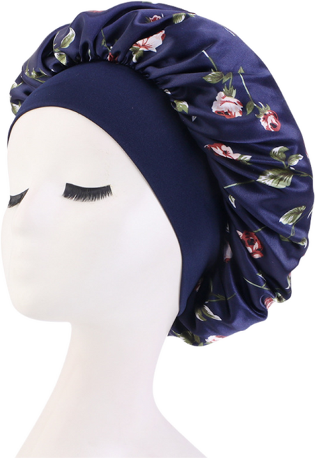 나비꽃 로즈 플라워 새틴 실크 수면 헤어 밴드 헤어캡 나이트캣 S874, 1개, 로즈네이비