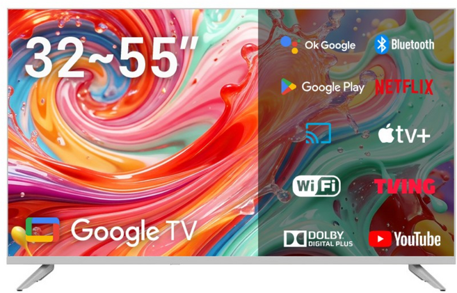 큐빅스 구글 스마트 tv 32인치 40인치 43인치 50인치 55인치 화이트 티비, 단순배송상품, 스탠드 또는 벽걸이 호환 가능, 40인치 FHD QLED 화이트, 101cm(40인치)