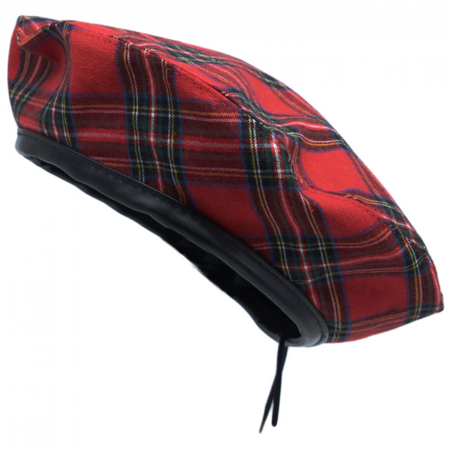 보씨엘 타탄 체크 가죽 배색 사이즈조절 패션 베레모