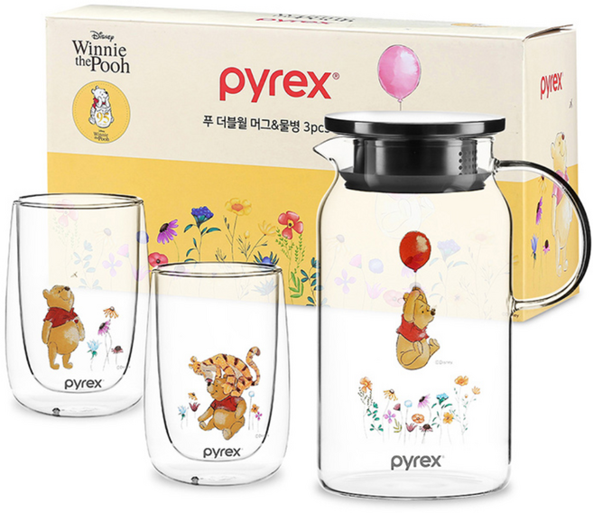 파이렉스 푸 더블월 머그 & 물병 3P, 혼합, 1세트