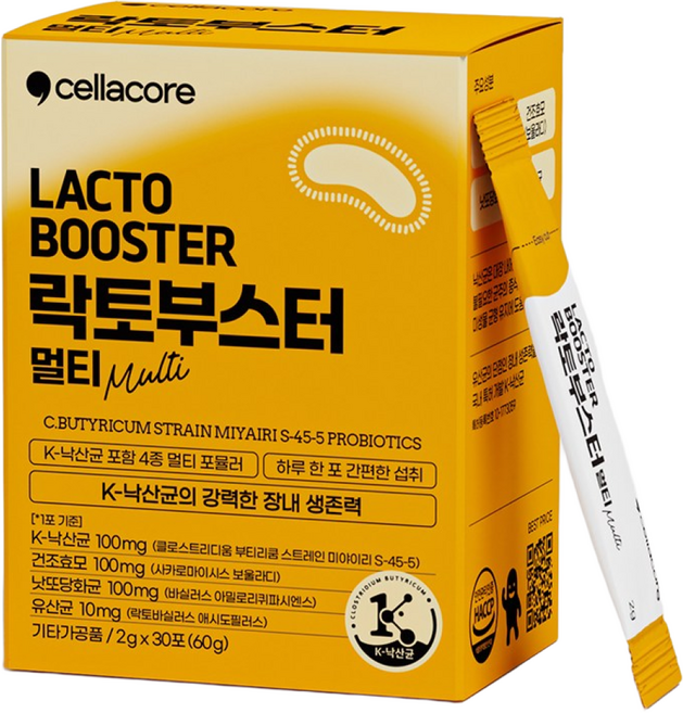 K-낙산균 셀라코어 락토부스터 멀티 분말스틱 30포 낙산균 유산균 쾌변 변비 과민성대장, 60g, 1박스