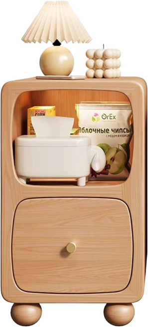 고무나무 원목 고급 원형발 협탁 침대옆 소형 완제품, 1개, 천연 (30x38x48cm)